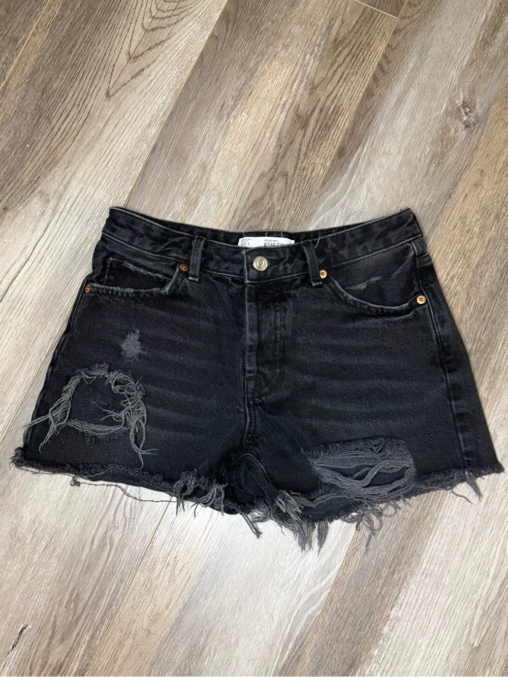 Topshop Ashley Black Distressed High-Rise Denim Shorts